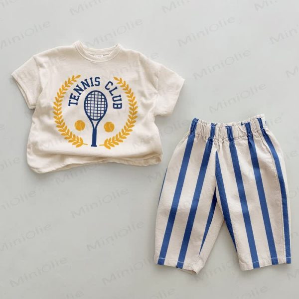 TENNIS CLUB Baby Blue Vertical Striped 2-piece Set