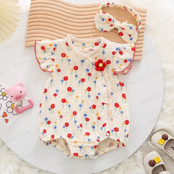 Baby Flower Kimono Bodysuit with Headband