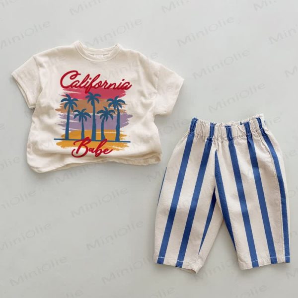 CALIFORNIA BABE Baby Blue Vertical Striped 2-piece Set
