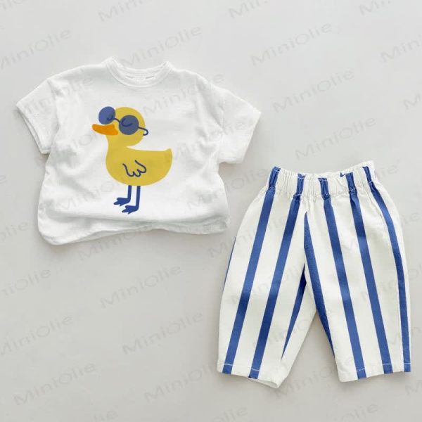 Baby Cool Duck Blue Vertical Striped 2-piece Set