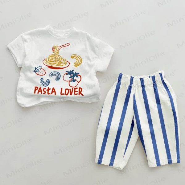 PASTA LOVER Baby Blue Vertical Striped 2-piece Set