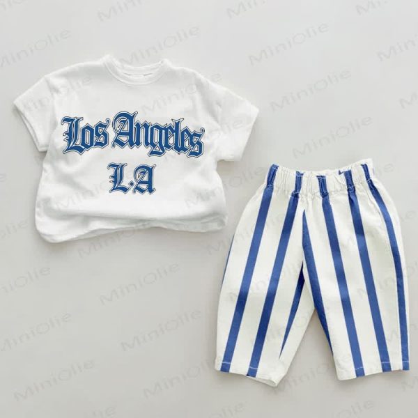 LOS ANGELES L.A Baby Blue Vertical Striped 2-piece Set