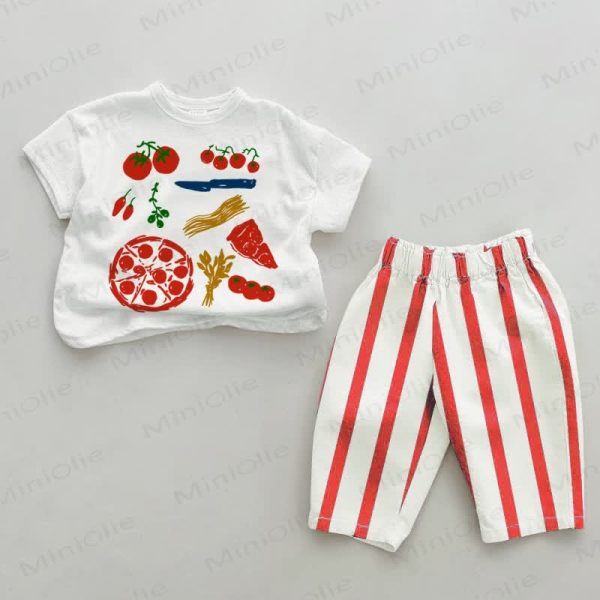 Baby Pizza Tomato Red Vertical Striped 2-piece Set