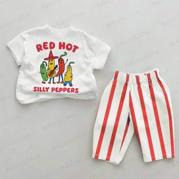 RED HOT SILLY PEPPERS Baby 2-Piece Striped Set