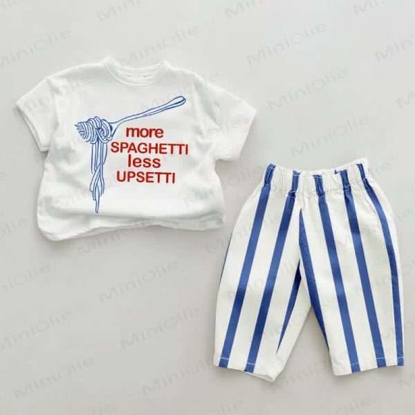 MORE SPAGHETTI LESS UPSETTI Baby Blue Vertical Striped 2-piece Set