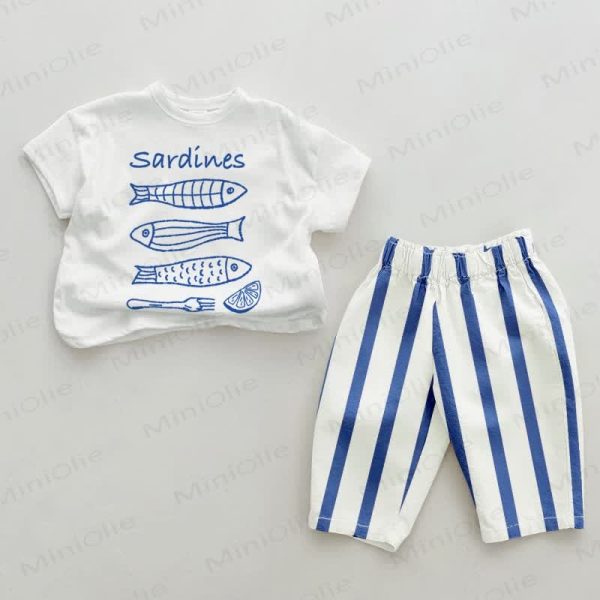 SARDINES Baby Blue Vertical Striped 2-piece Set