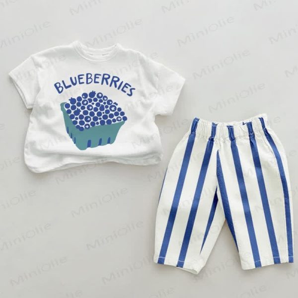 BLUEBERRIES Baby 2-Piece Blue Striped Set