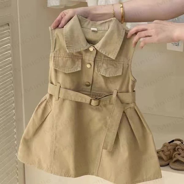 Toddler Khaki Sleeveless Dress with Belt