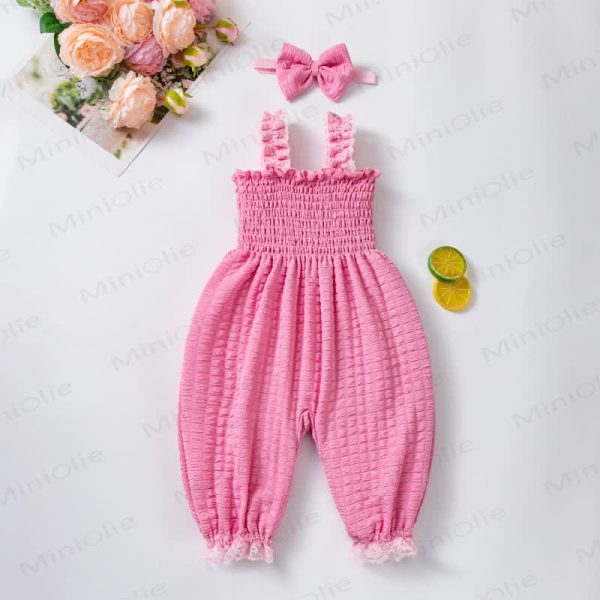 Baby Solid Color Suspender Romper with Bow