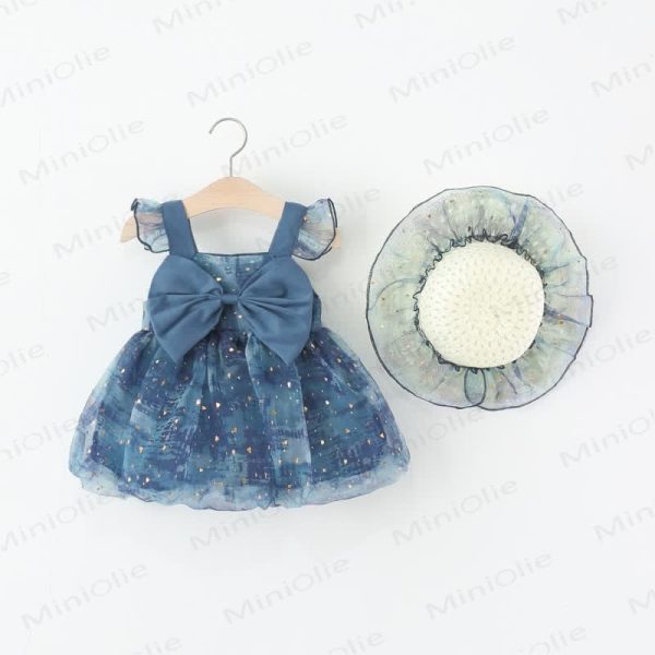 Baby Blue Bow Glitter Dress with Hat