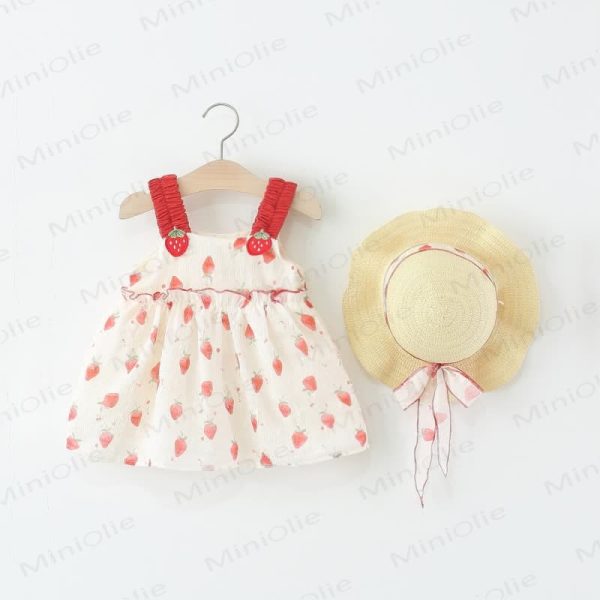 Baby Red Strawberry Suspenders Dress with Hat
