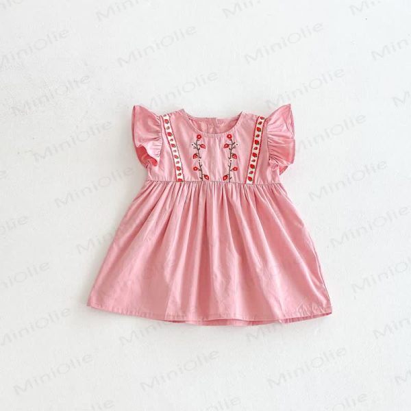 Toddler Embroidered Strawberry Ruffle Sleeves Dress