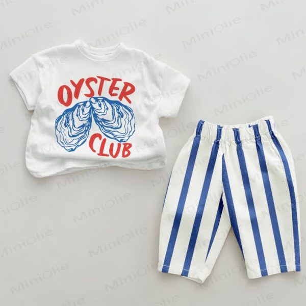 OYSTER CLUB Baby Blue Vertical Striped 2-piece Set
