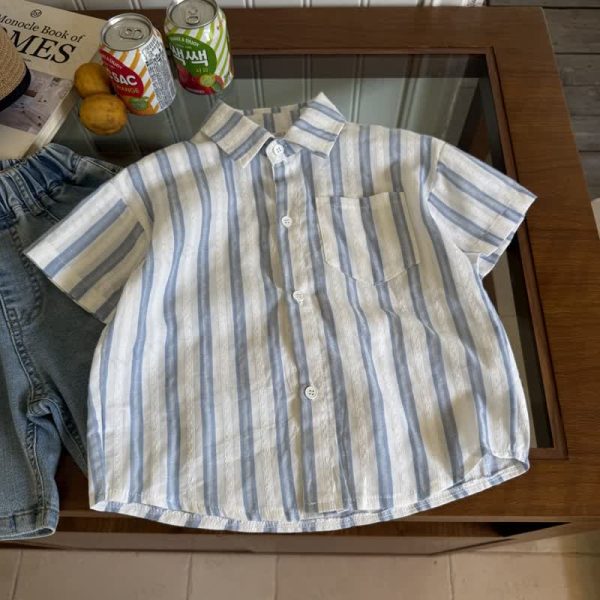 Kid Boy Blue Vertical Striped Shirt Top