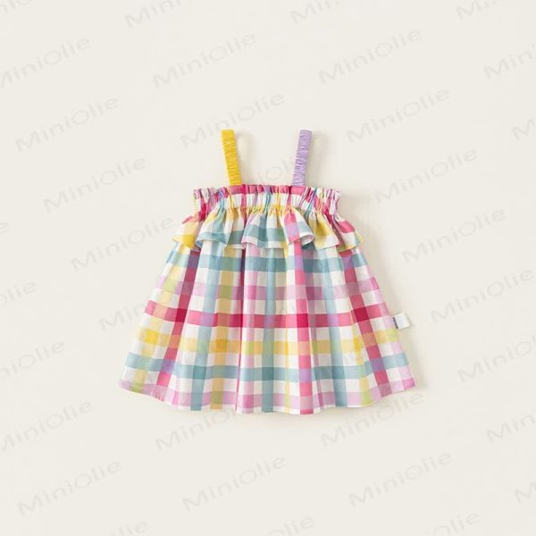Toddler Lovely Colorful Plaid Suspenders Dress