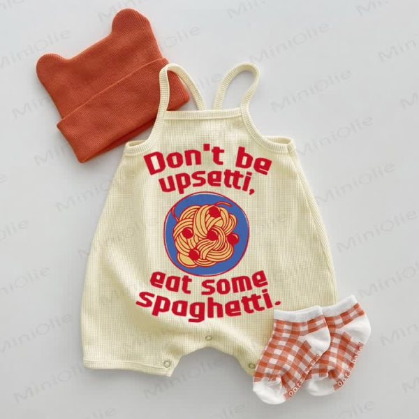 DON'T BE UPSETTI, EAT SOME SPAGHETTI. Baby Waffle Suspenders Romper