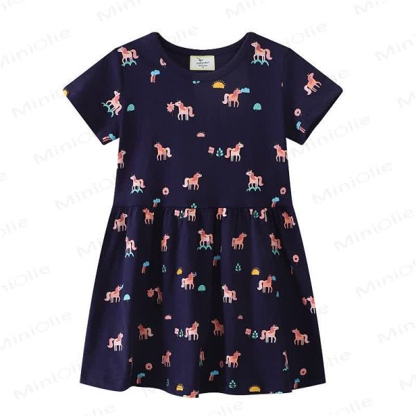 Toddler Dark Blue Unicorn Sun Dress