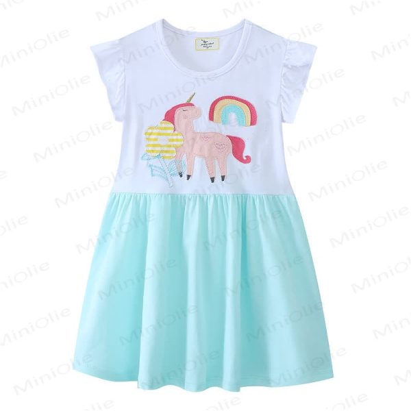 Toddler Green Unicorn Flower Rainbow Dress
