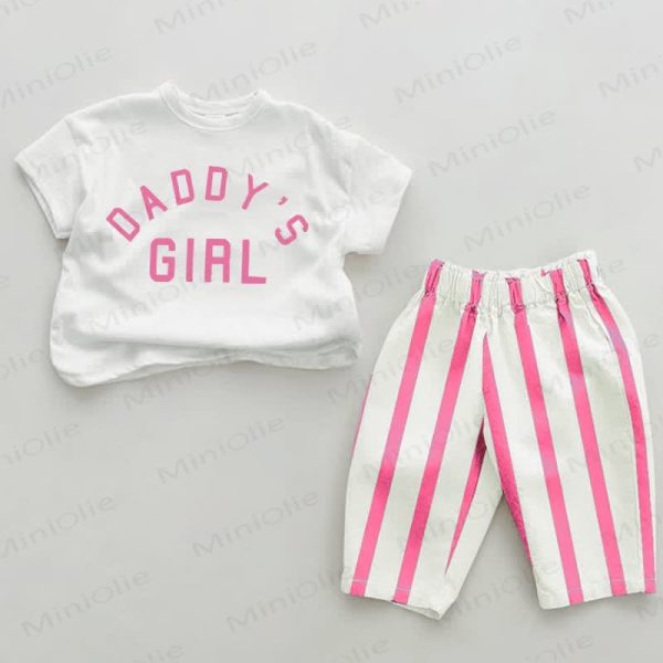 DADDY'S GIRL Baby Pink Vertical Striped 2-piece Set