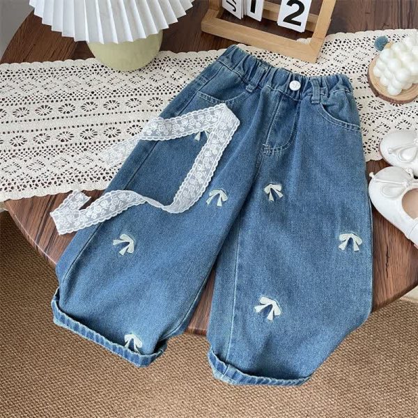 Toddler Denim Embroidered Bow Blue Pants