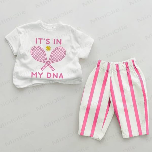 IT'S IN MY DNA Tennis Racket Baby Pink Vertical Striped 2-piece Set