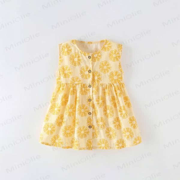 Toddler Kid Yellow Striped Flower Sleeveless Dress
