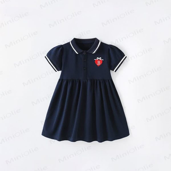Toddler Kid Polo Bow Heart Black Dress