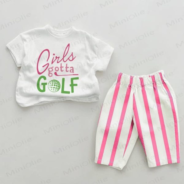 GIRLS GOTTA GOLF Baby Pink Vertical Striped 2-piece Set