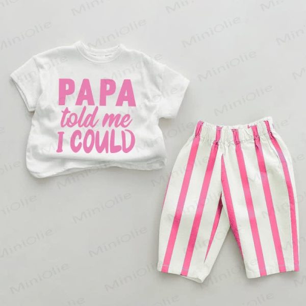 PAPA TOLD ME I COULD Baby Pink Vertical Striped 2-piece Set