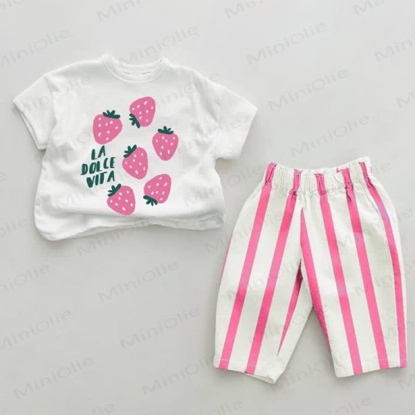 LA DOLCE VITA Baby Strawberry Pink Vertical Striped 2-piece Set