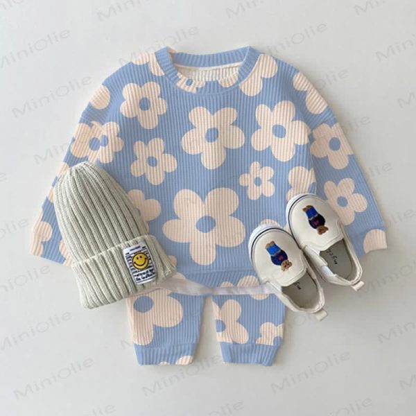 Baby Toddler Floral Blue Waffle 2-piece Set