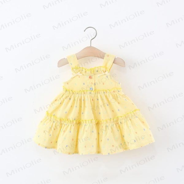 Toddler Yellow Plaid Dots Suspenders Dress