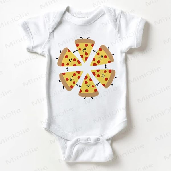 Baby Holding Hands Pizza White Bodysuit