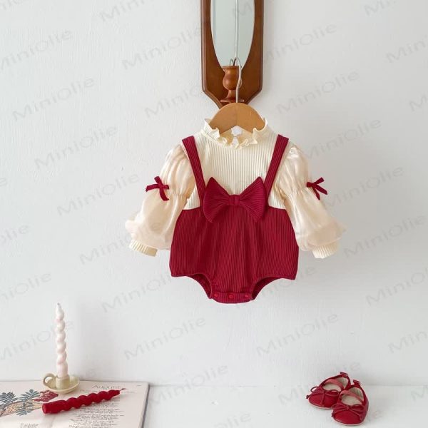 Baby Bow Ribbed Fake 2pcs  Bodysuit