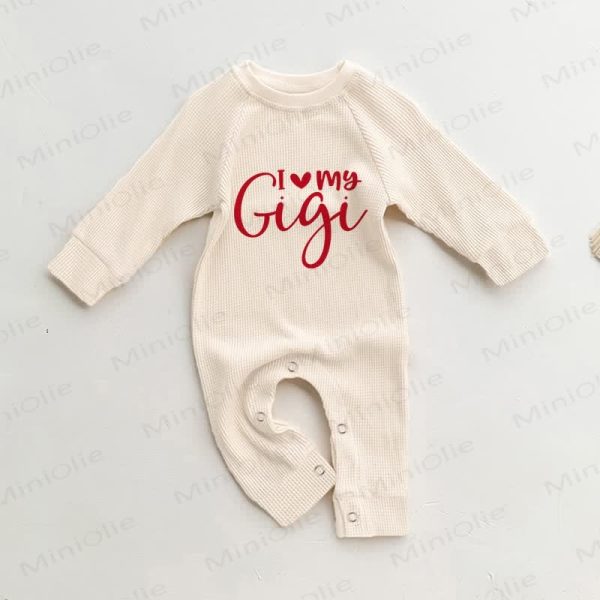 I LOVE MY GIGI Baby Waffle Beige Romper