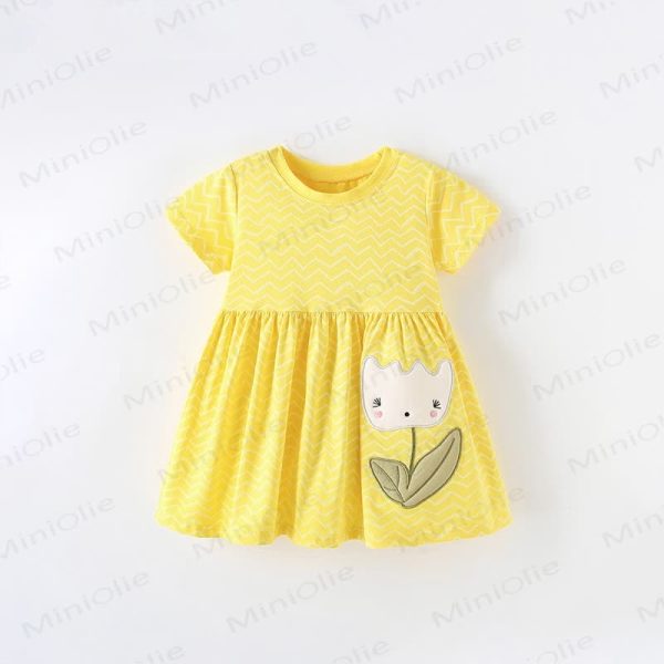 Toddler Kid Yellow Flower Wavy Grain Dress