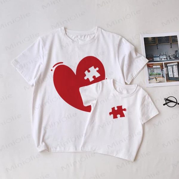 Love Heart Puzzle White Family Matching T-Shirt