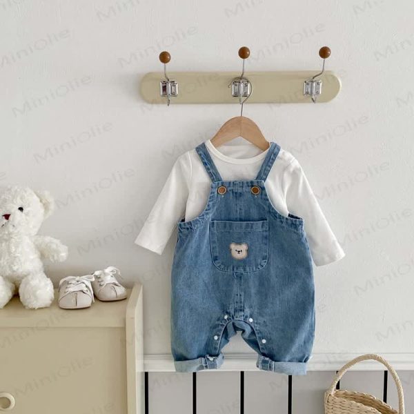 Baby 2-Piece Denim Bear Overalls Set