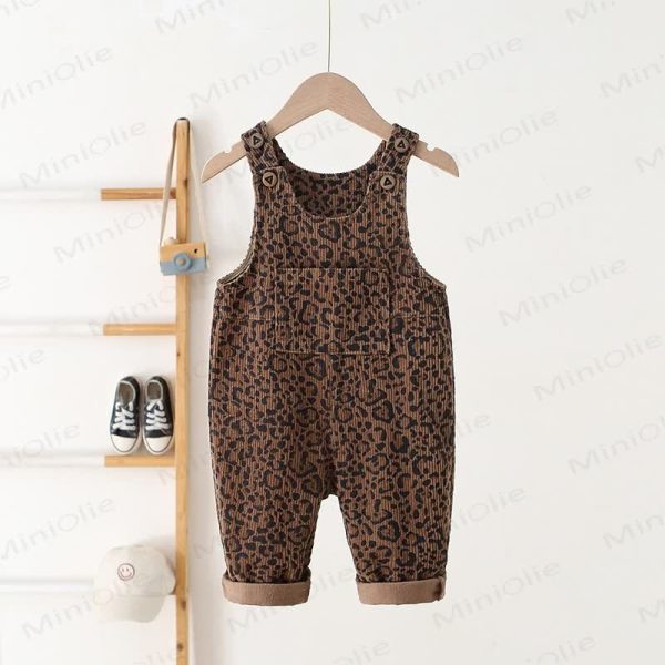 Toddler Leopard Print Brown Corduroy Overalls