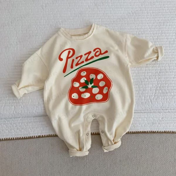 Baby Pizza Beige Long Sleeve Romper