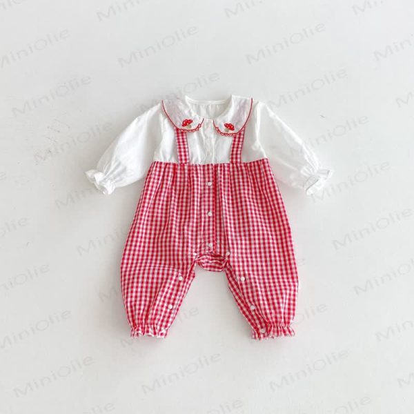Baby Girl Red Plaid Doll Collar Romper