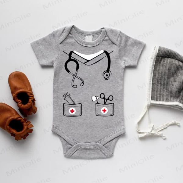 Baby Nurse Uniform Pattern Grey Bodysuit