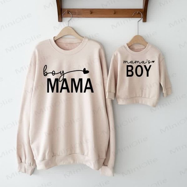 MAMA/MAMA'S BOY Mommy and Me Beige Family Sweatshirt