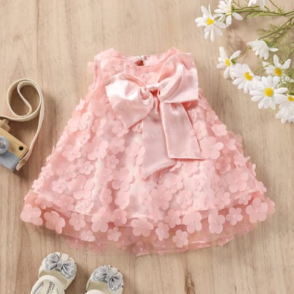 Baby Bow Pink Tulle Flower Party Dress