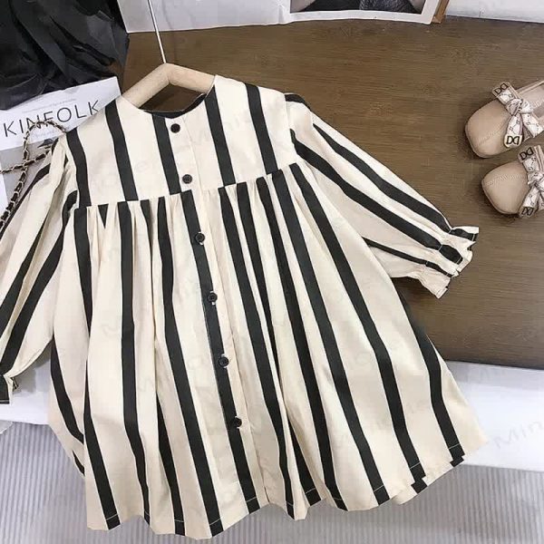 Toddler Vintage Vertical Striped Beige Dress