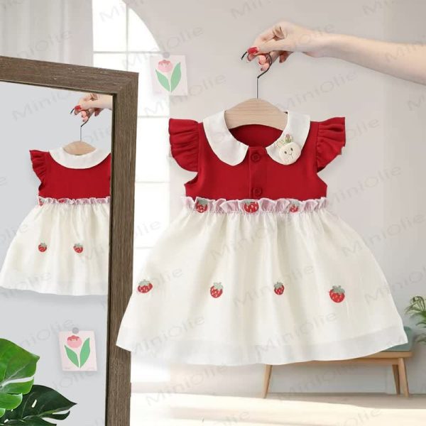 Baby Bunny Embroidered Strawberry Red Dress