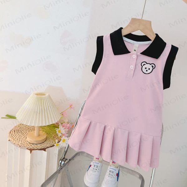 Toddler Pink Bear Sleeveless Preppy Style Dress