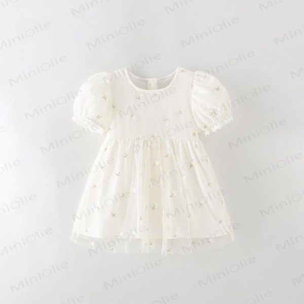 Toddler Embroidered Flower Tulle White Dress
