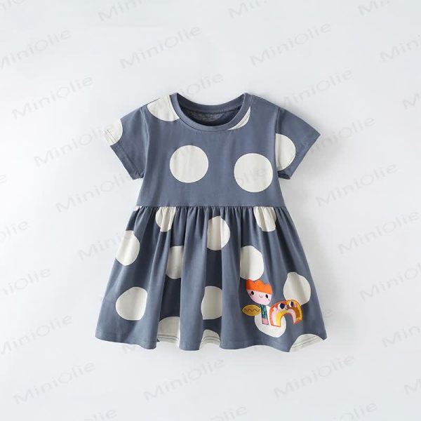 Toddler Dots Flower Rainbow Grey Dress