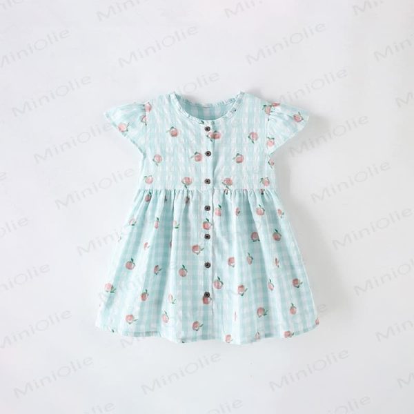 Toddler Green Plaid Peach Lovely Dress